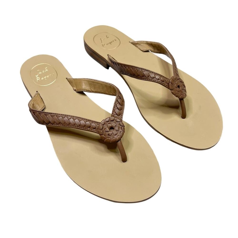 NEW Jack Rogers | Ali Leather Thong Sandals Brown Braided Flip Flops Size 9.5
